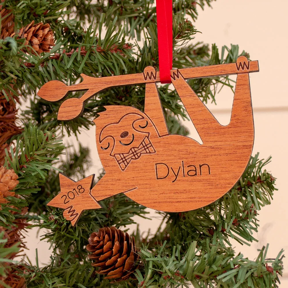 Sloth Wooden Christmas Ornament - Personalized