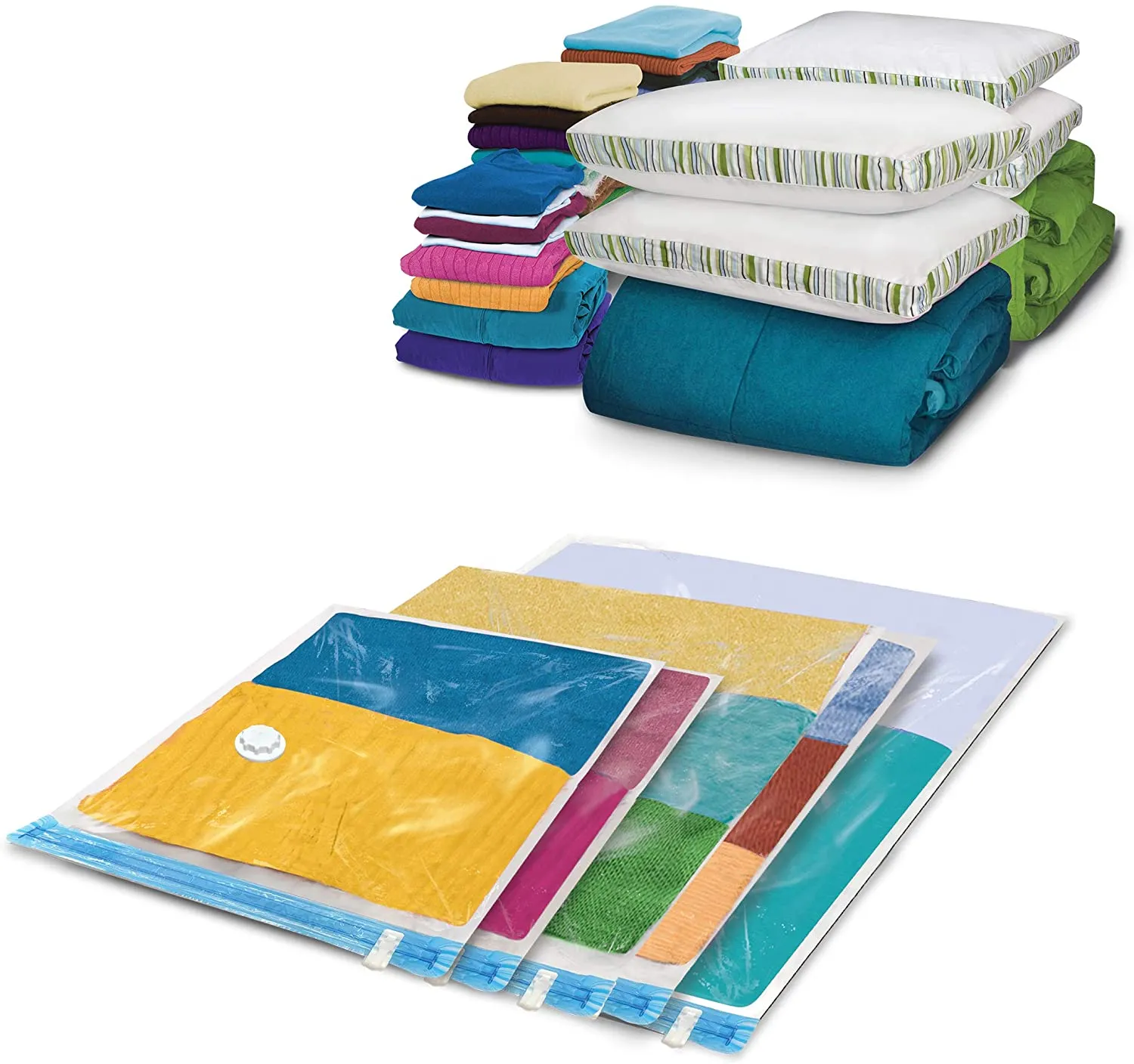 SmartBag Cube Instant Space Saver Storage - 4 Bags - Airtight Double Zipper - Vacuum Seal - for Clothing, Pillows, and More Organization