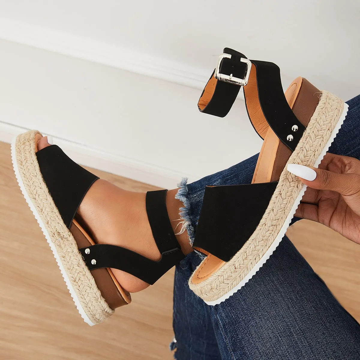 Sohiwoo  Imily Bela Womens Summer Flatform Sandals Casual Ankle Strap Espadrilles Wedges Open Toe Sandals