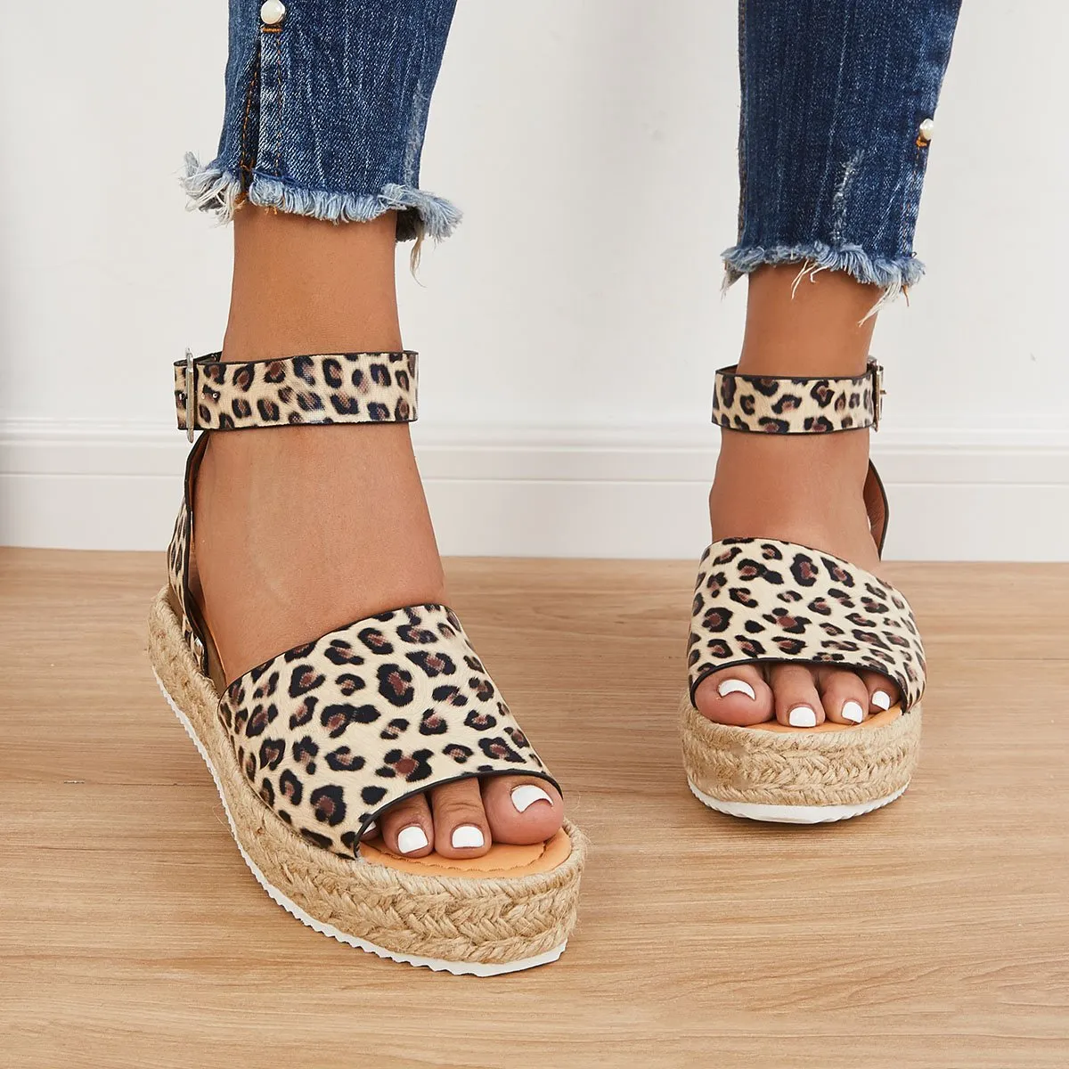 Sohiwoo  Imily Bela Womens Summer Flatform Sandals Casual Ankle Strap Espadrilles Wedges Open Toe Sandals