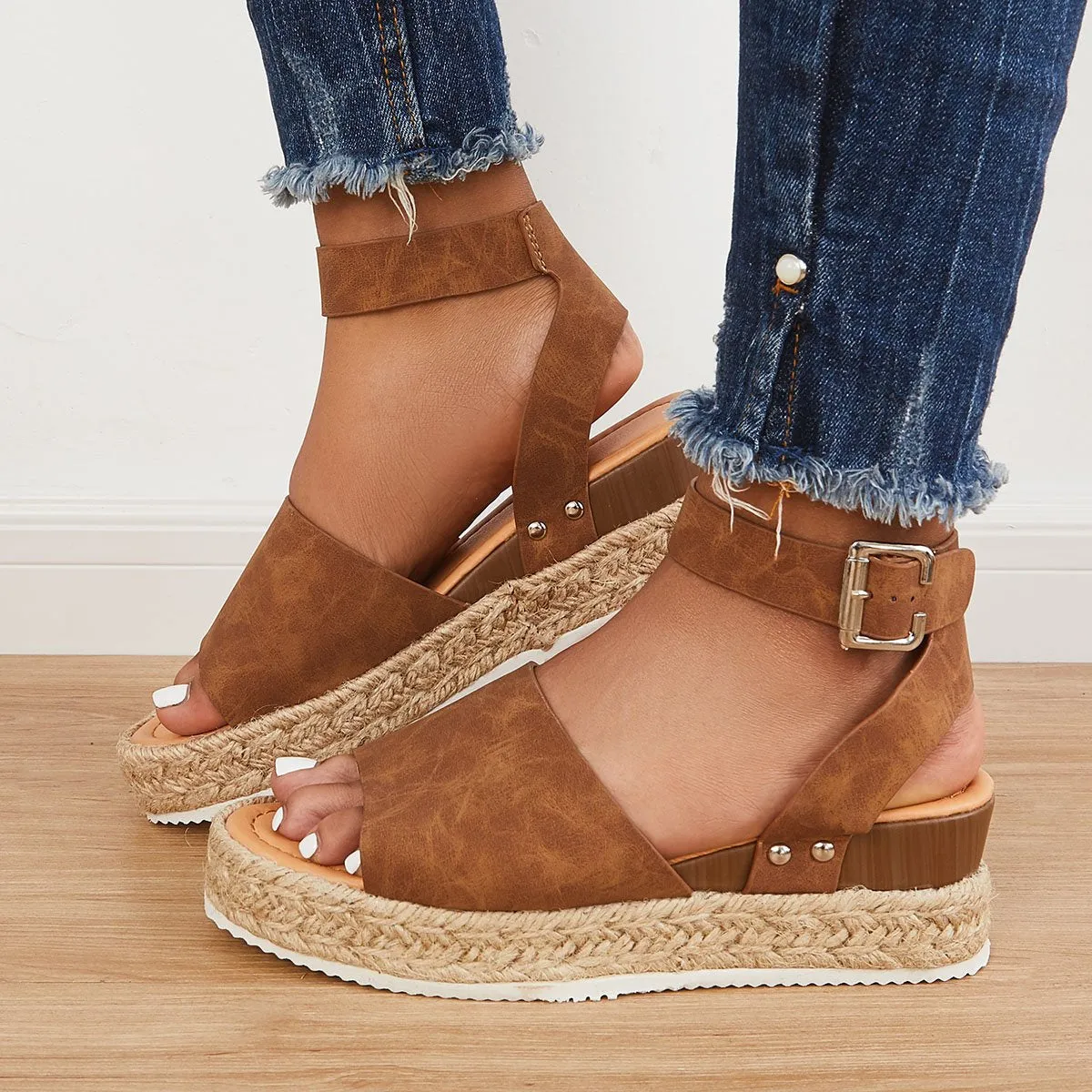 Sohiwoo  Imily Bela Womens Summer Flatform Sandals Casual Ankle Strap Espadrilles Wedges Open Toe Sandals