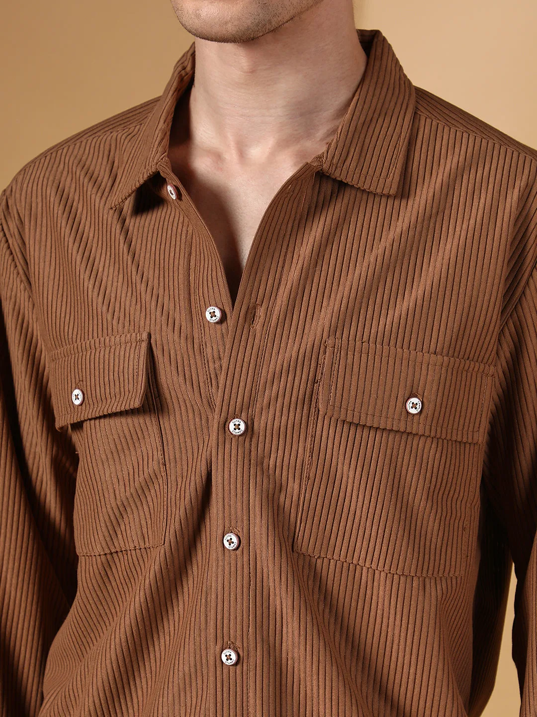 Solid Ribbed Utility Shirt
