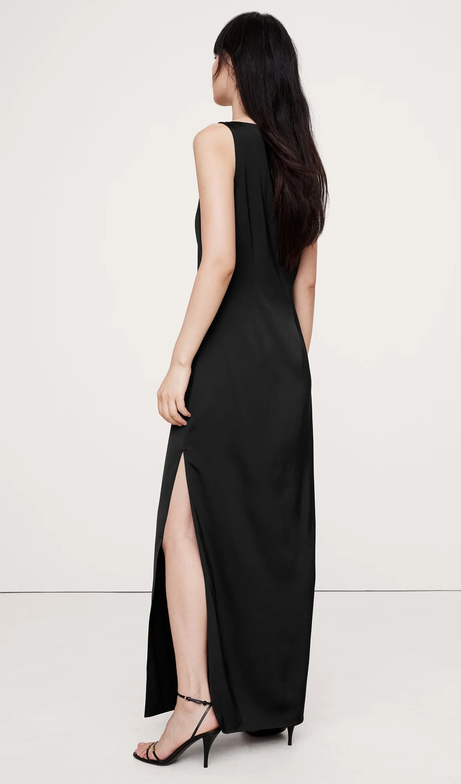 Solid Satin Column Maxi Dress
