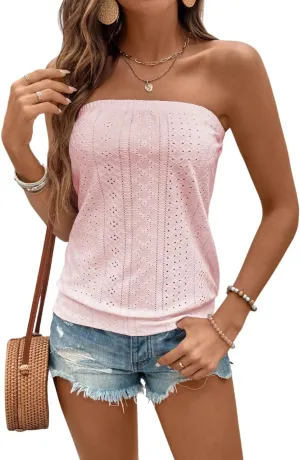 SOLY HUX Women's Strapless Bandeau Tank Top Casual Summer Sleeveless Eyelet Tube Tops