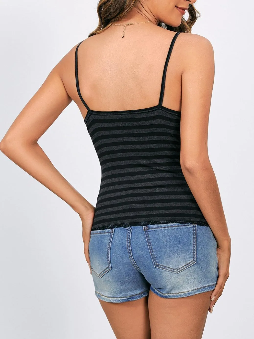 SOLY HUX Women's Y2k Tank Tops Striped Lace Trim Cami Tops Summer V Neck Fitted Camisole Shirts