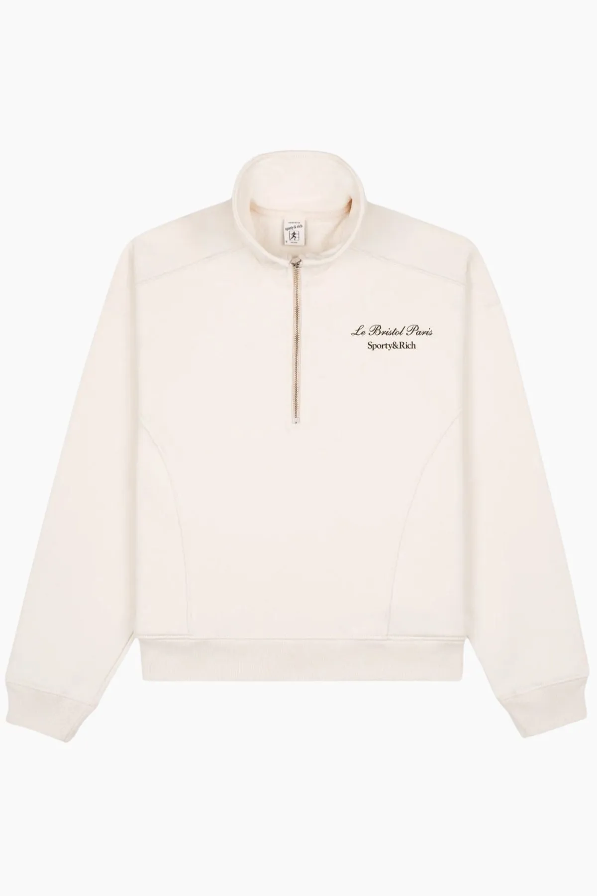 Sporty & Rich Faubourg Quarter Zip Sweatshirt - Cream/ Chocolate