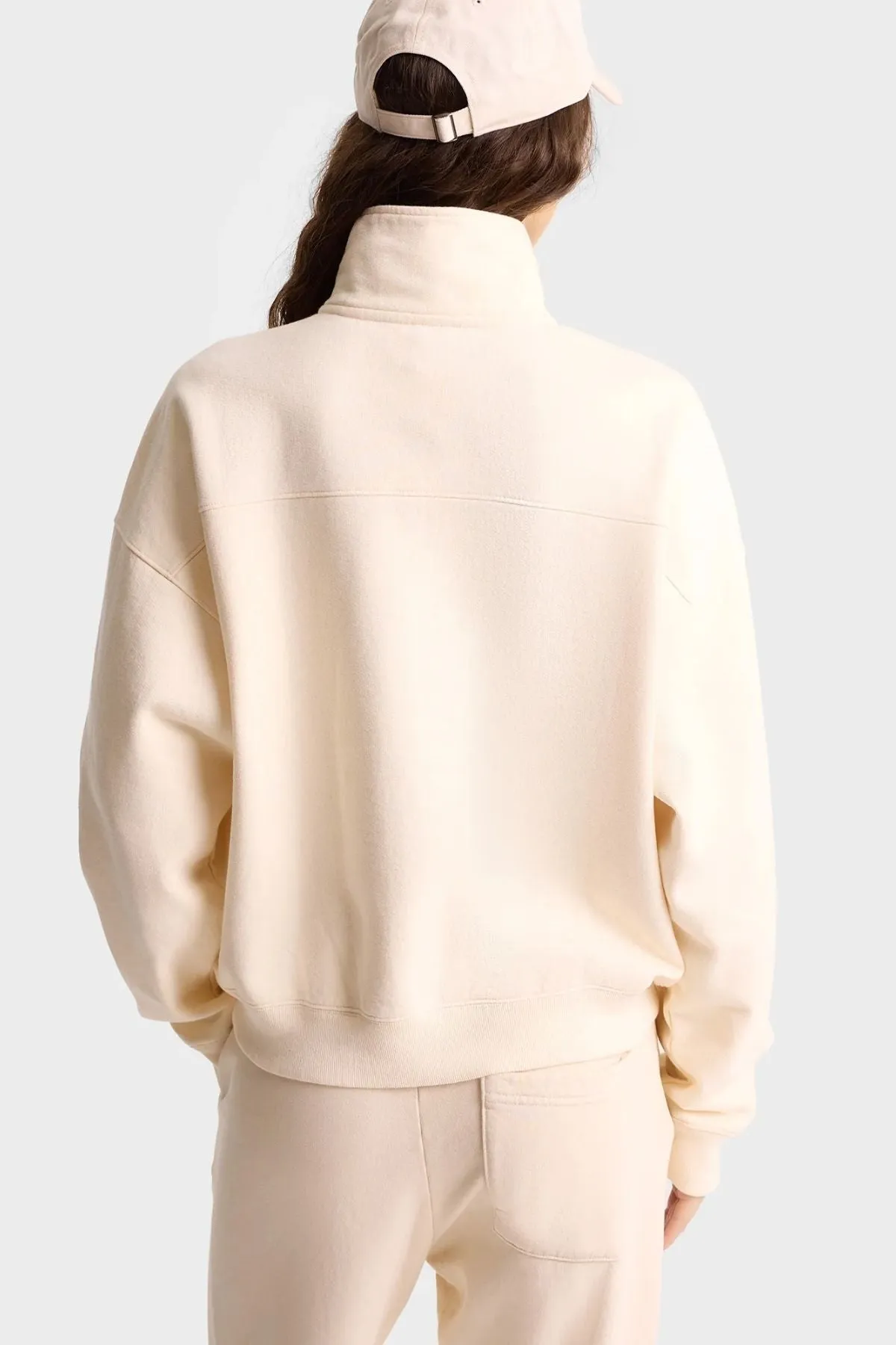 Sporty & Rich Faubourg Quarter Zip Sweatshirt - Cream/ Chocolate