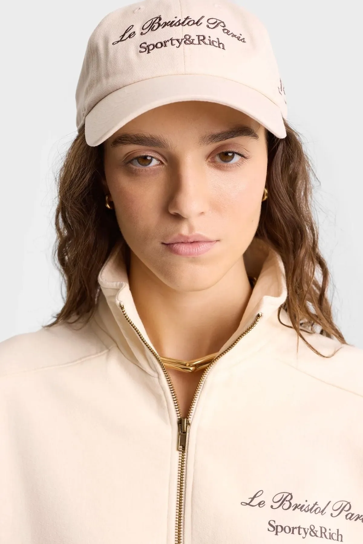 Sporty & Rich Faubourg Quarter Zip Sweatshirt - Cream/ Chocolate