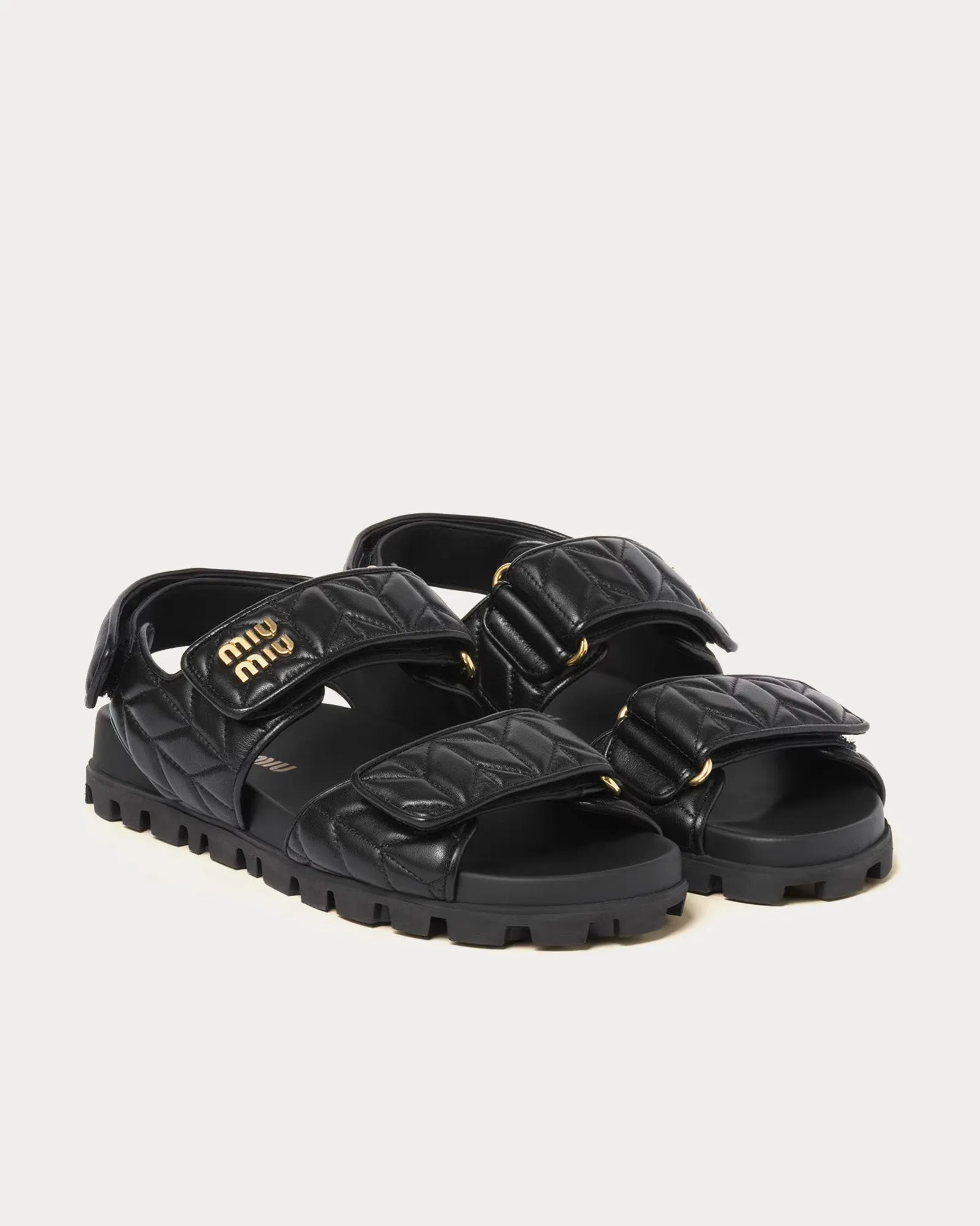 Sporty Matelassé Nappa Leather Black Sandals