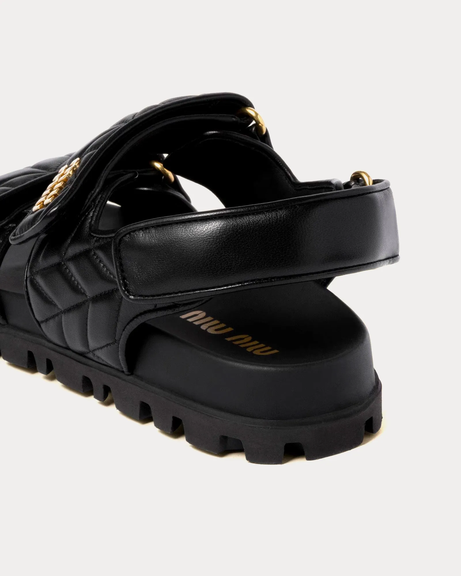 Sporty Matelassé Nappa Leather Black Sandals