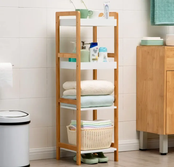 Storage Shelf Bamboo Display Rack 4 Tier