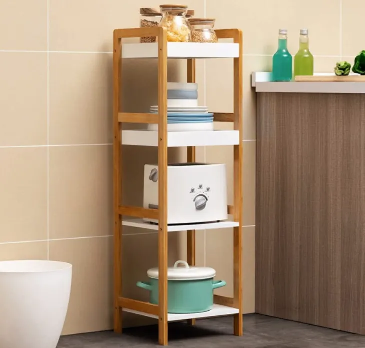 Storage Shelf Bamboo Display Rack 4 Tier