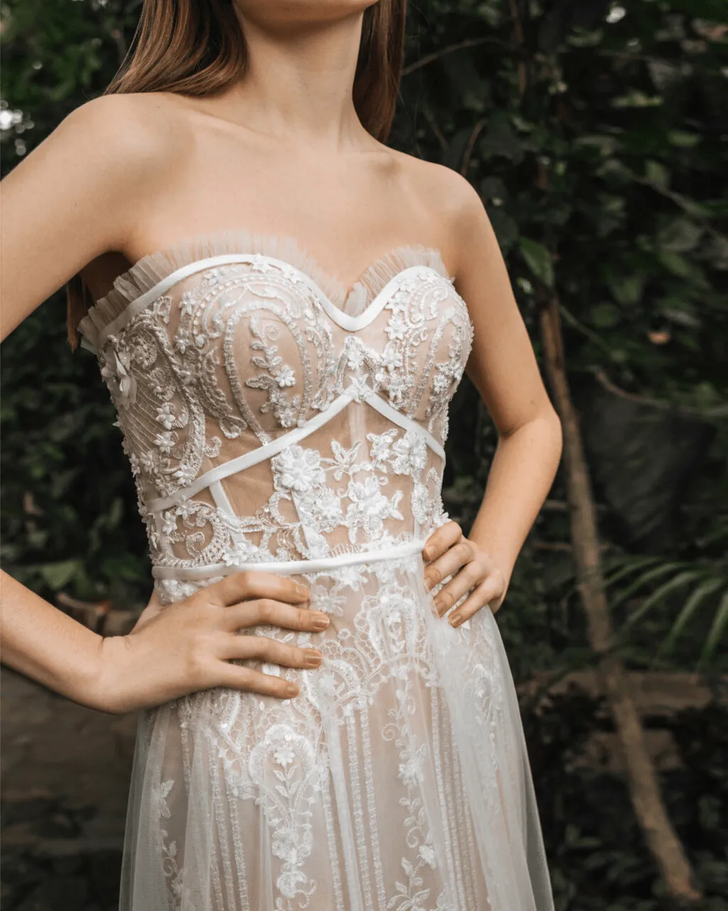Strapless Sweetheart Neckline Wedding Dress with Convertible Sleeve - Floral Applique Dress with Tulle Plus Size - TESS