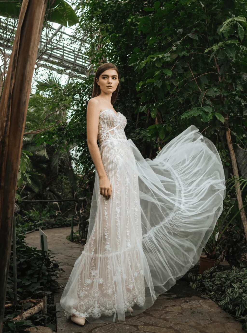Strapless Sweetheart Neckline Wedding Dress with Convertible Sleeve - Floral Applique Dress with Tulle Plus Size - TESS