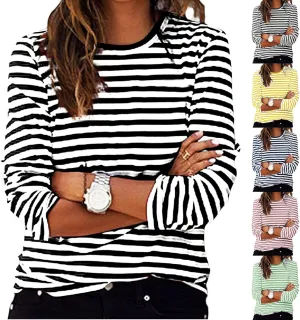 Stripe Sweatshirts for Women Long Sleeve Crew Neck Sweatshirt Color Block Sweatshirt Oversized Sweatshirt Pullover