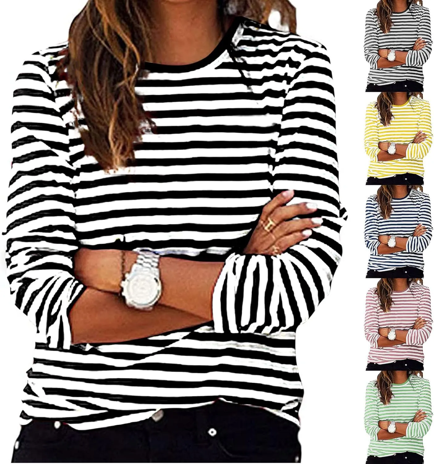 Stripe Sweatshirts for Women Long Sleeve Crew Neck Sweatshirt Color Block Sweatshirt Oversized Sweatshirt Pullover