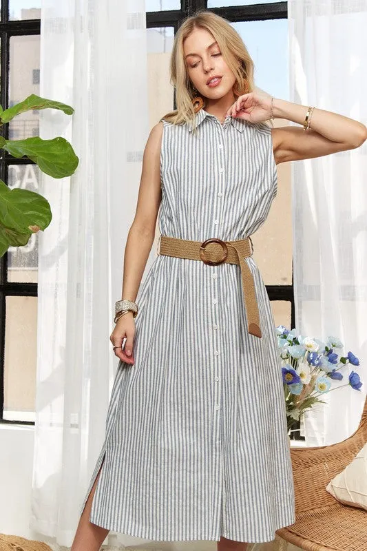 Striped Button Down Midi Dress