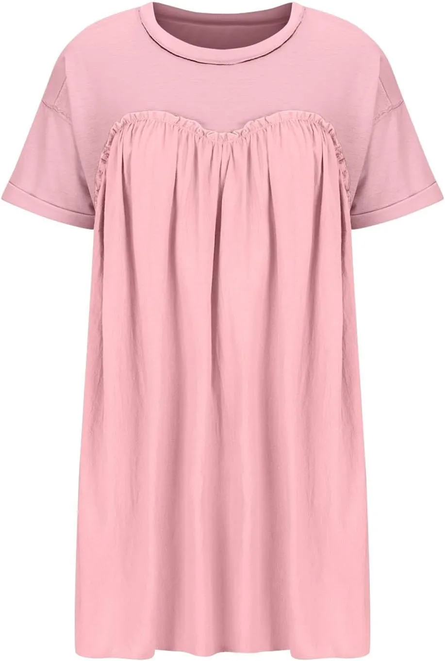 Summer Babydoll Dresses for Women Mini Casual Dress Dressy Short Sleeve Tops Patchwork Ruffle Dress, Small