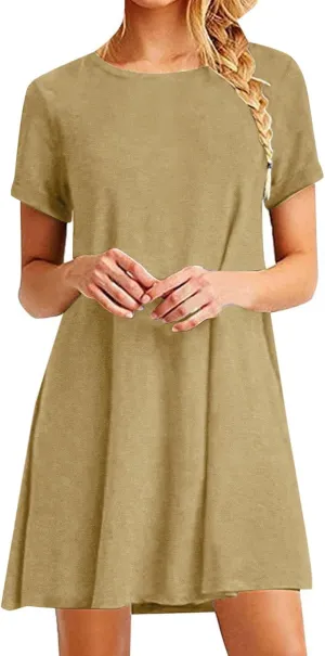 Summer Casual Dresses for Women Short Sleeve Dress Mini Beach Dresses Elegant Sundresses Solid Color T Shirt Dress