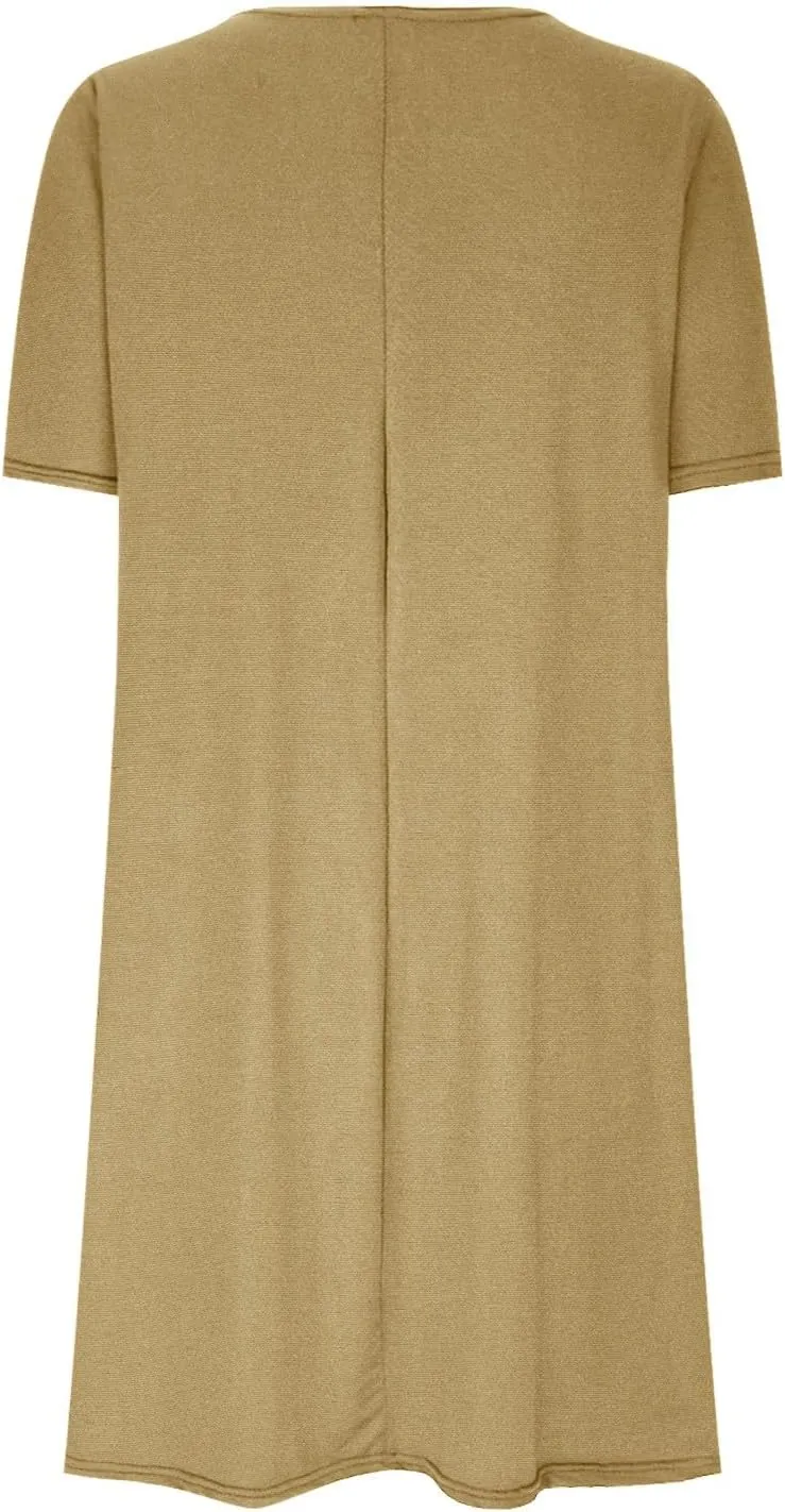 Summer Casual Dresses for Women Short Sleeve Dress Mini Beach Dresses Elegant Sundresses Solid Color T Shirt Dress
