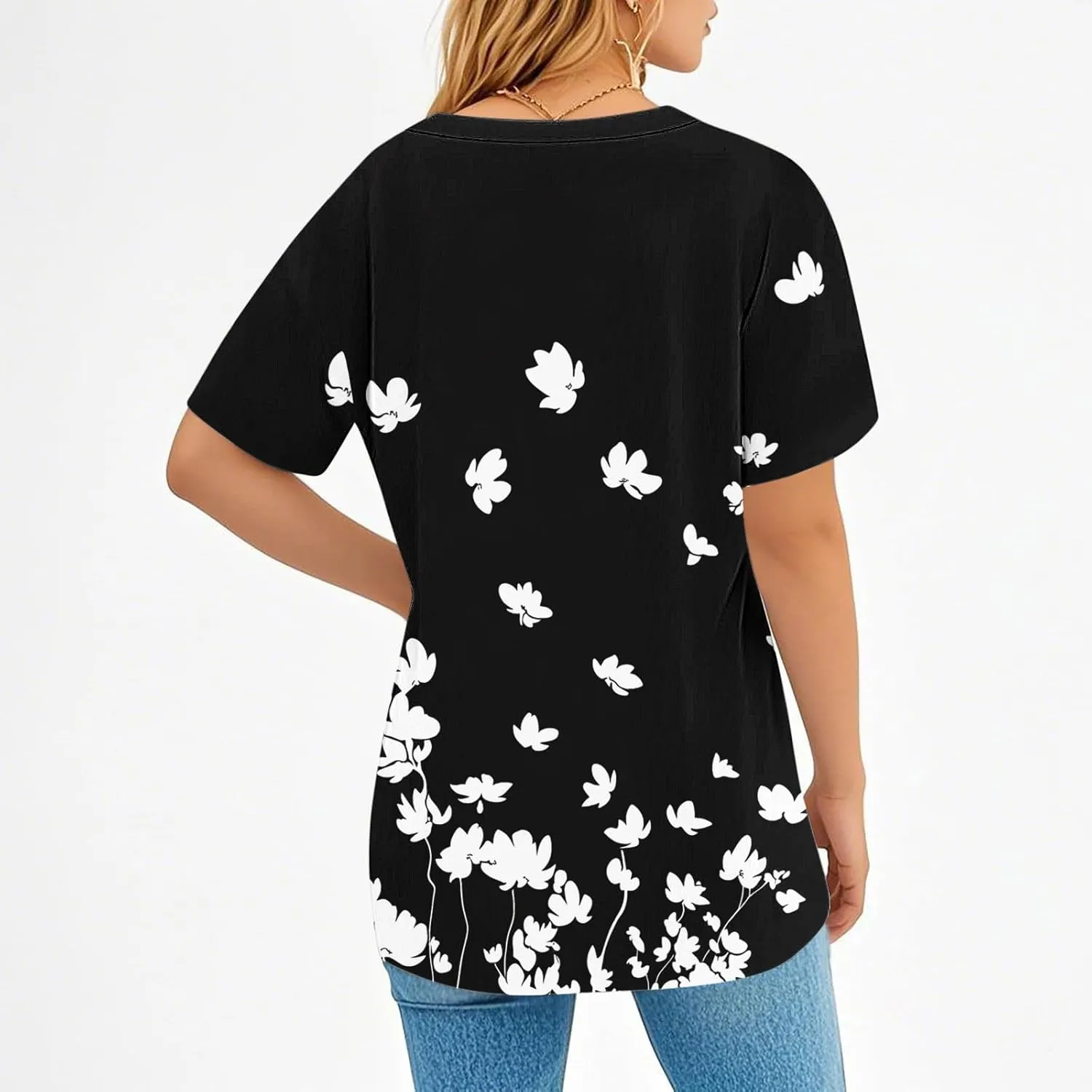 Summer Tops for Women 2025 Trendy V Neck Short Sleeve T Shirts Dressy Casual Blouses Cute Print Tees Vacation Outfits