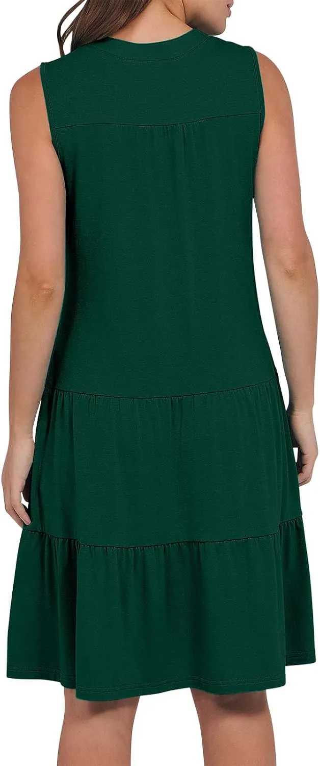 Sundresses for Women 2025 Mini Dress Summer Casual Dresses Sexy Sleeveless V Neck Dress Ruffle Vacation Beach Dresses