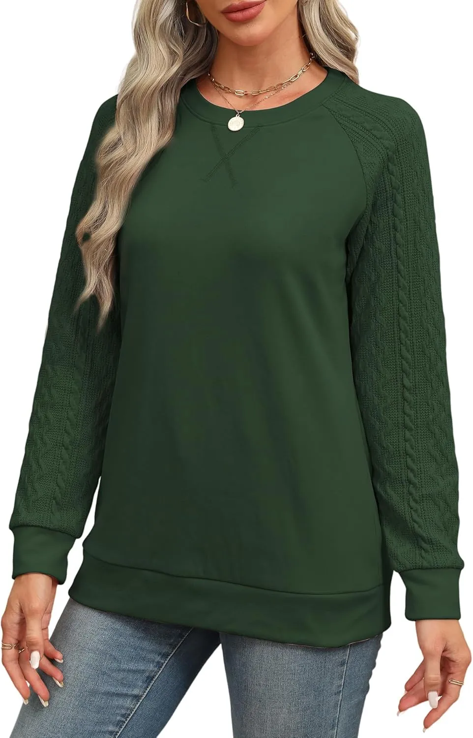Sweatshirt for Women Crewneck 2025 Fashion Cable Knit Long Sleeve Loose Lightweight Sweater Fall Pullover Blouses Top