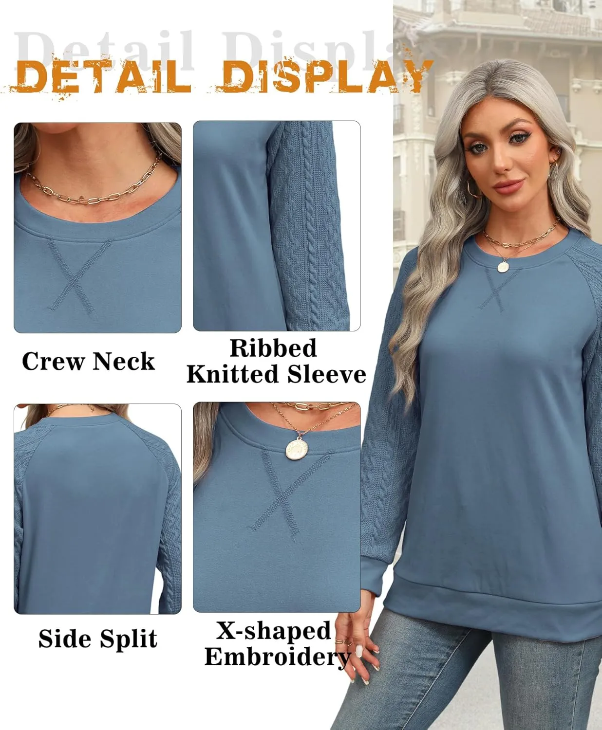 Sweatshirt for Women Crewneck 2025 Fashion Cable Knit Long Sleeve Loose Lightweight Sweater Fall Pullover Blouses Top