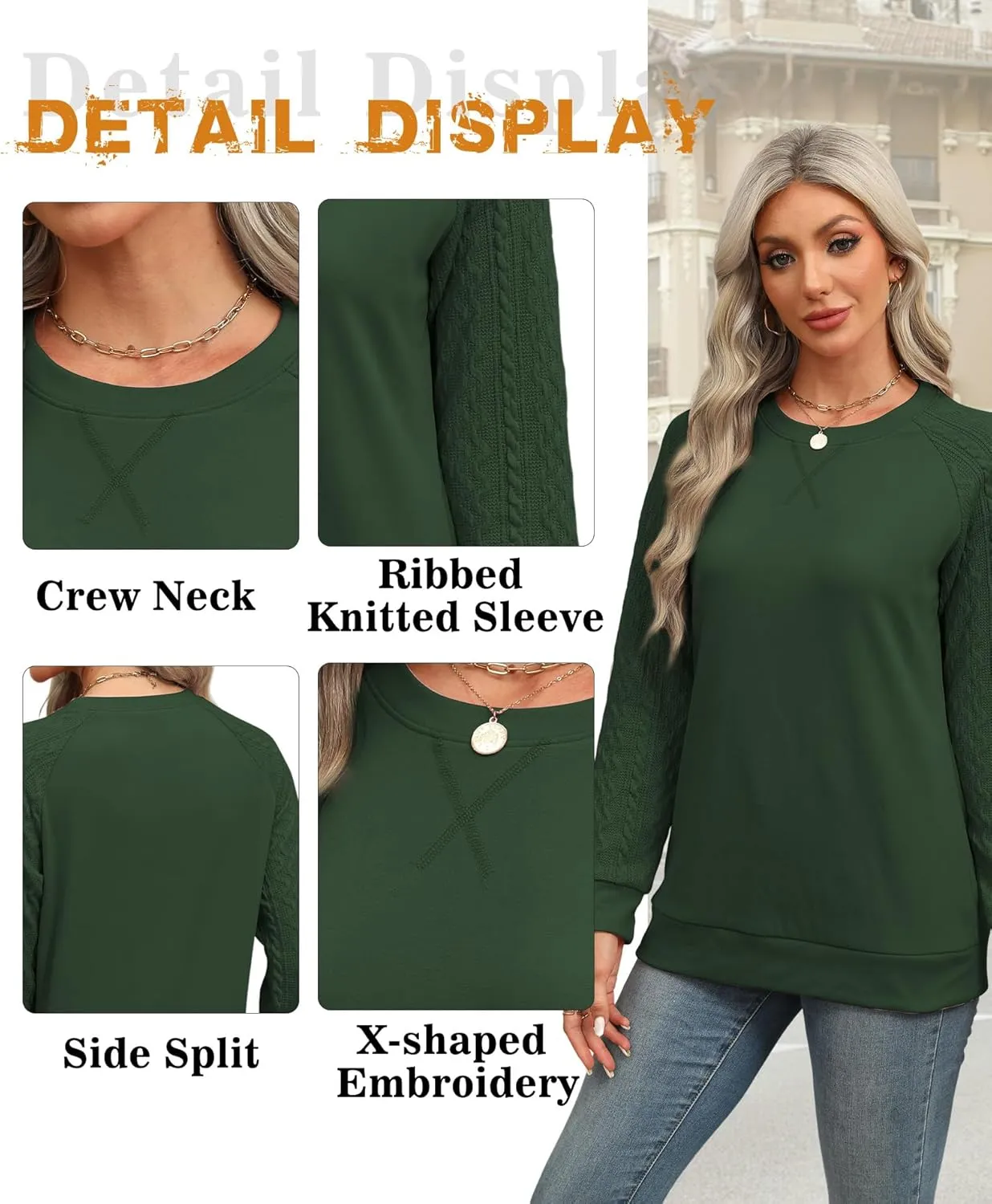 Sweatshirt for Women Crewneck 2025 Fashion Cable Knit Long Sleeve Loose Lightweight Sweater Fall Pullover Blouses Top