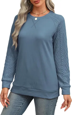 Sweatshirt for Women Crewneck 2025 Fashion Cable Knit Long Sleeve Loose Lightweight Sweater Fall Pullover Blouses Top