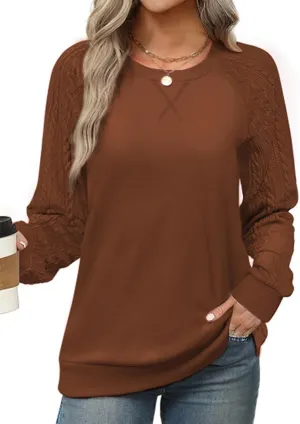 Sweatshirt for Women Crewneck 2025 Fashion Cable Knit Long Sleeve Loose Lightweight Sweater Fall Pullover Blouses Top