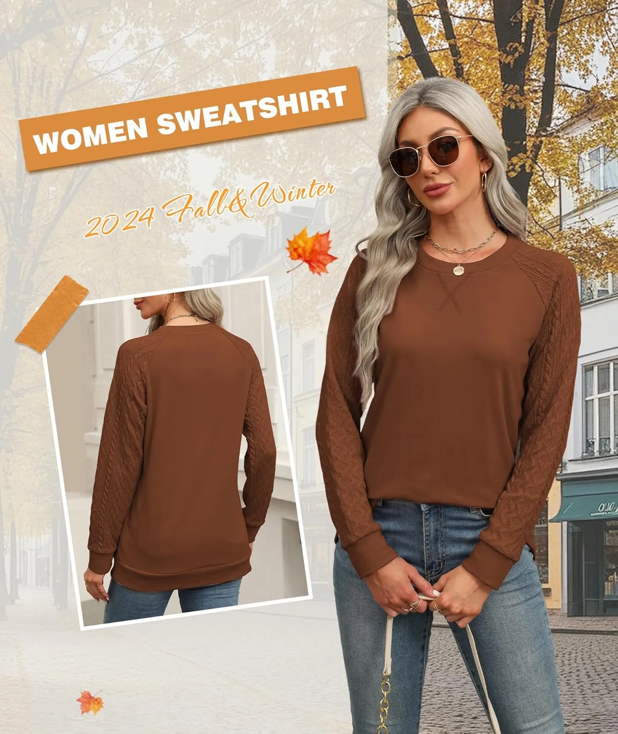 Sweatshirt for Women Crewneck 2025 Fashion Cable Knit Long Sleeve Loose Lightweight Sweater Fall Pullover Blouses Top