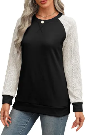 Sweatshirt for Women Crewneck 2025 Fashion Cable Knit Long Sleeve Loose Lightweight Sweater Fall Pullover Blouses Top