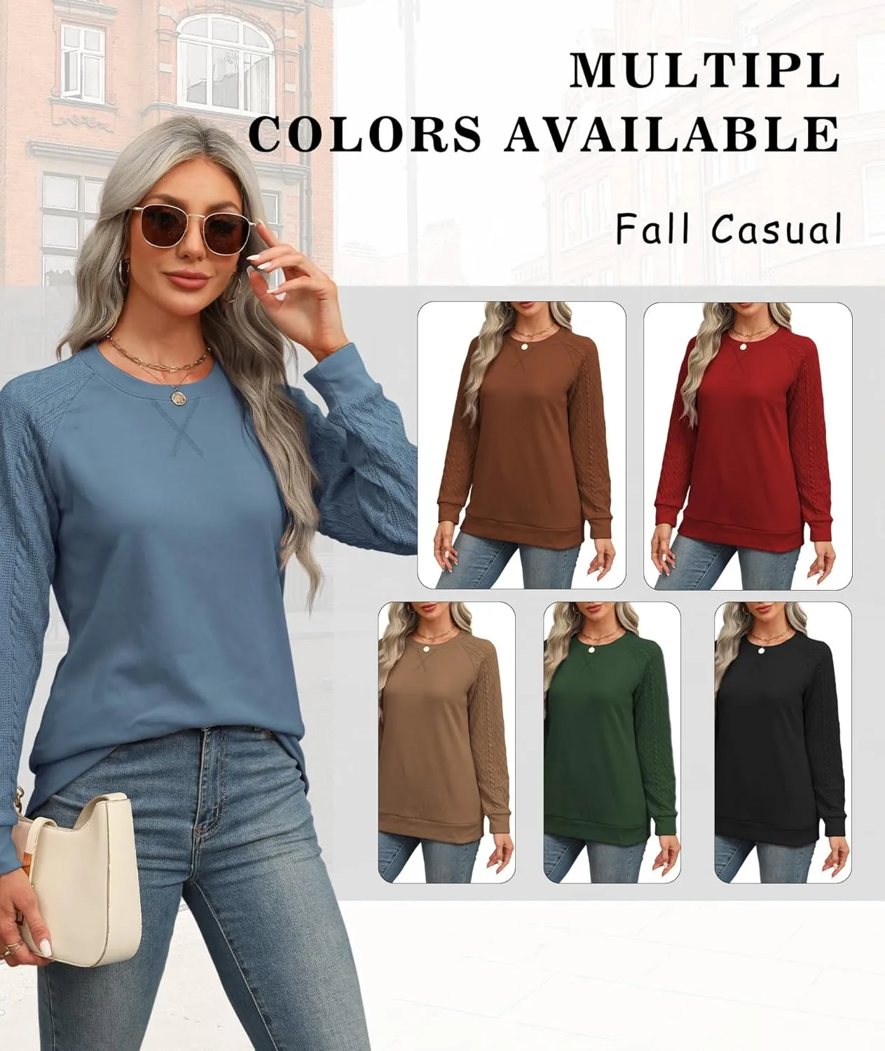 Sweatshirt for Women Crewneck 2025 Fashion Cable Knit Long Sleeve Loose Lightweight Sweater Fall Pullover Blouses Top