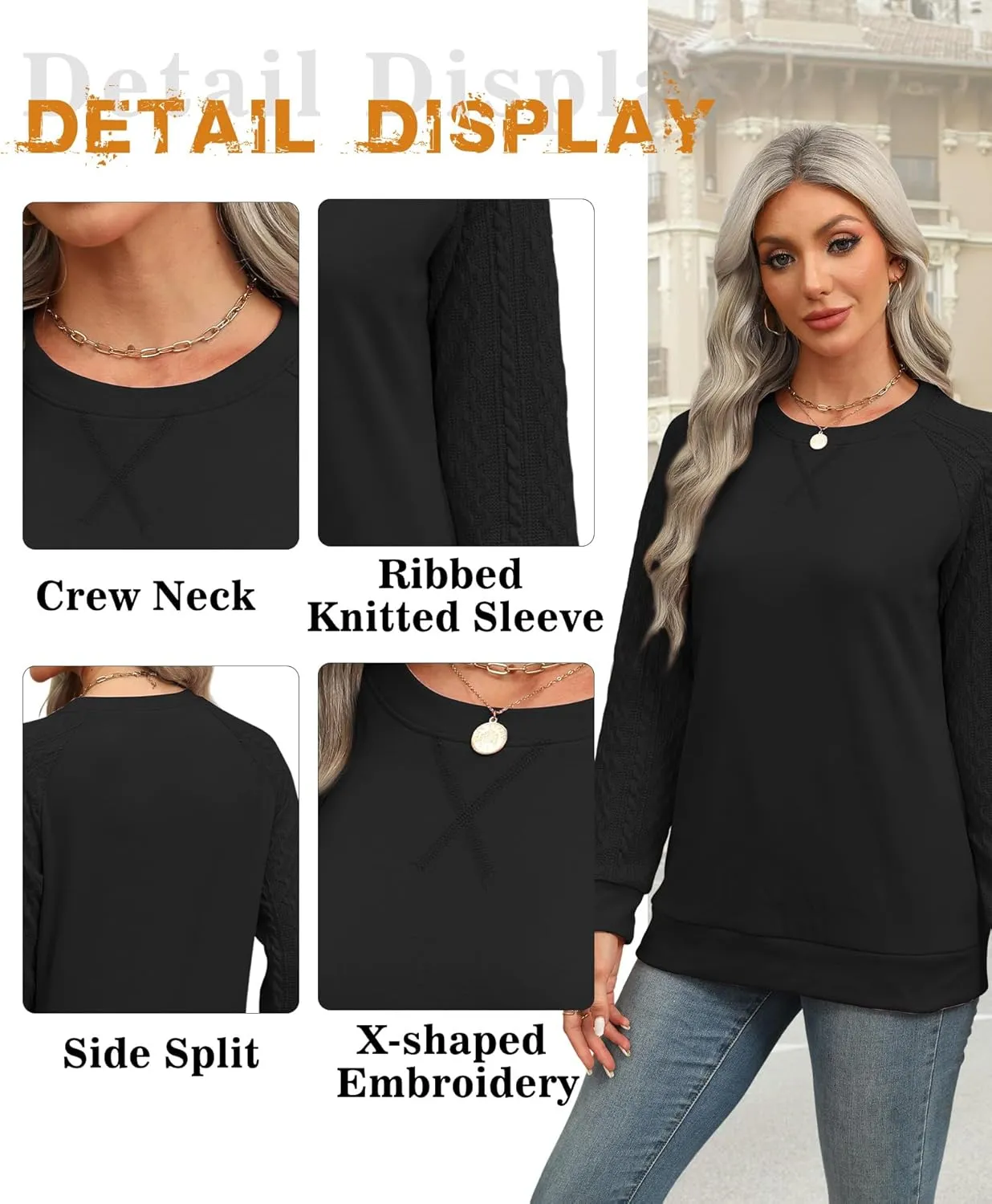 Sweatshirt for Women Crewneck 2025 Fashion Cable Knit Long Sleeve Loose Lightweight Sweater Fall Pullover Blouses Top