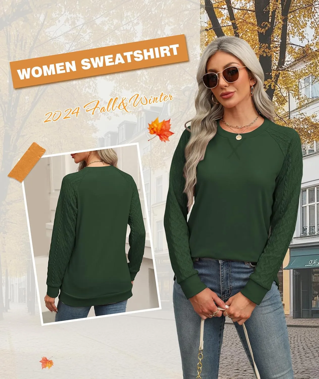 Sweatshirt for Women Crewneck 2025 Fashion Cable Knit Long Sleeve Loose Lightweight Sweater Fall Pullover Blouses Top