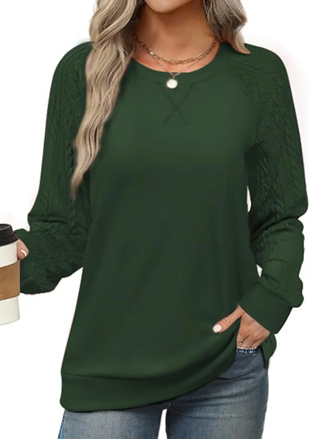 Sweatshirt for Women Crewneck 2025 Fashion Cable Knit Long Sleeve Loose Lightweight Sweater Fall Pullover Blouses Top