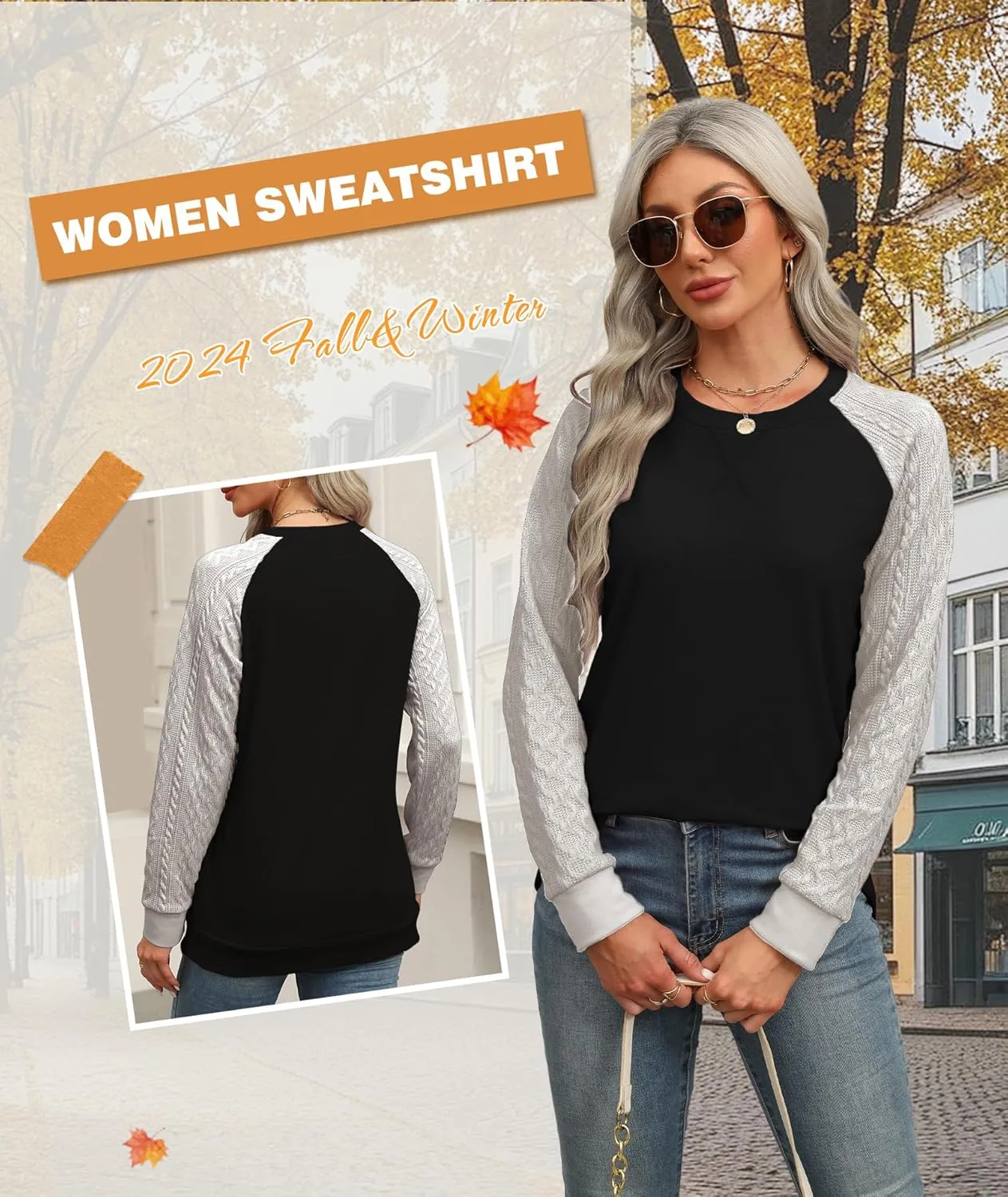 Sweatshirt for Women Crewneck 2025 Fashion Cable Knit Long Sleeve Loose Lightweight Sweater Fall Pullover Blouses Top