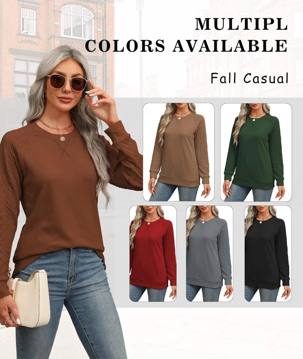 Sweatshirt for Women Crewneck 2025 Fashion Cable Knit Long Sleeve Loose Lightweight Sweater Fall Pullover Blouses Top