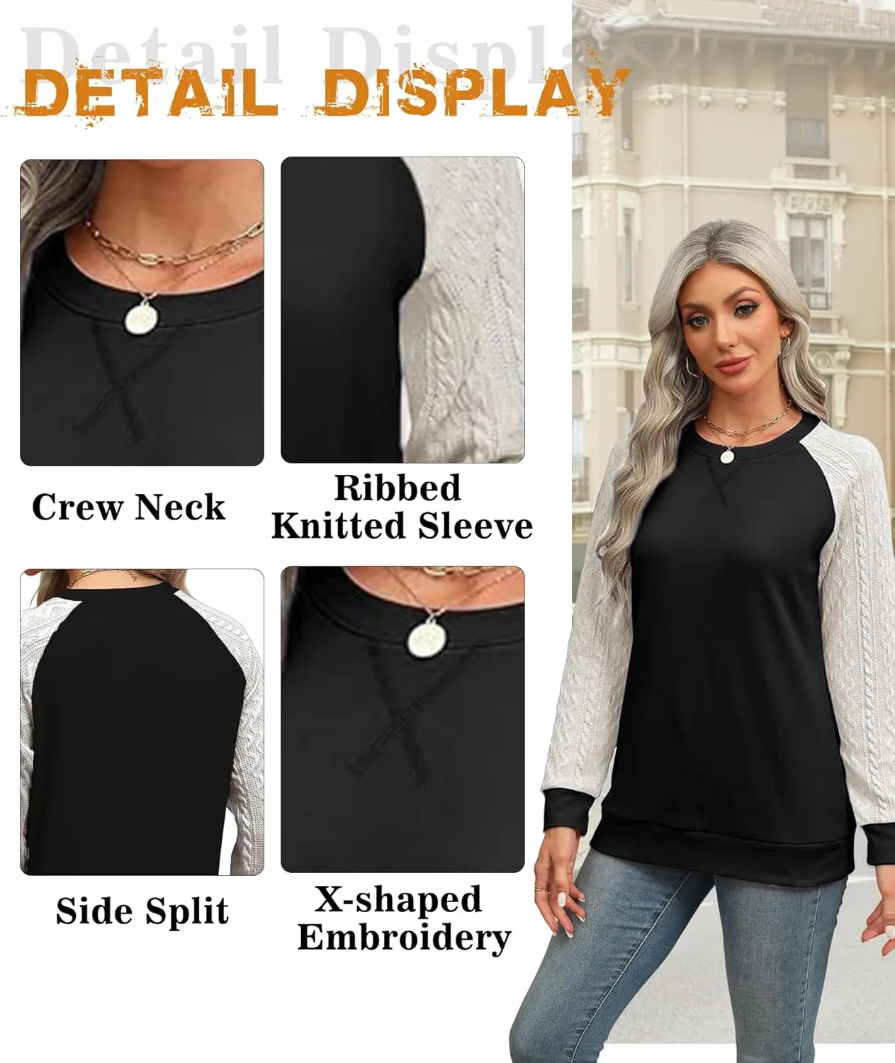 Sweatshirt for Women Crewneck 2025 Fashion Cable Knit Long Sleeve Loose Lightweight Sweater Fall Pullover Blouses Top