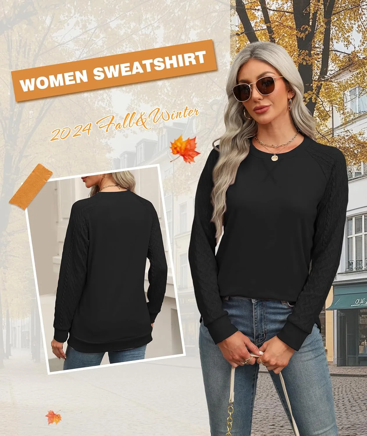 Sweatshirt for Women Crewneck 2025 Fashion Cable Knit Long Sleeve Loose Lightweight Sweater Fall Pullover Blouses Top