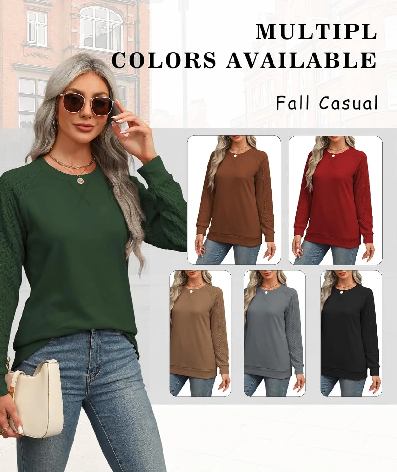 Sweatshirt for Women Crewneck 2025 Fashion Cable Knit Long Sleeve Loose Lightweight Sweater Fall Pullover Blouses Top