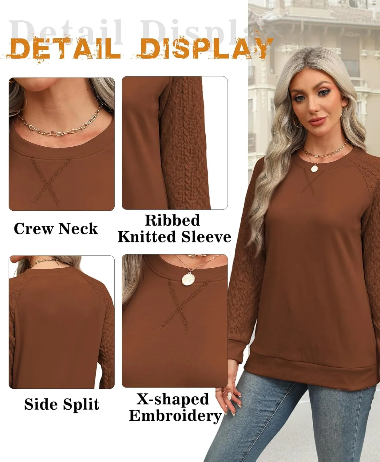 Sweatshirt for Women Crewneck 2025 Fashion Cable Knit Long Sleeve Loose Lightweight Sweater Fall Pullover Blouses Top