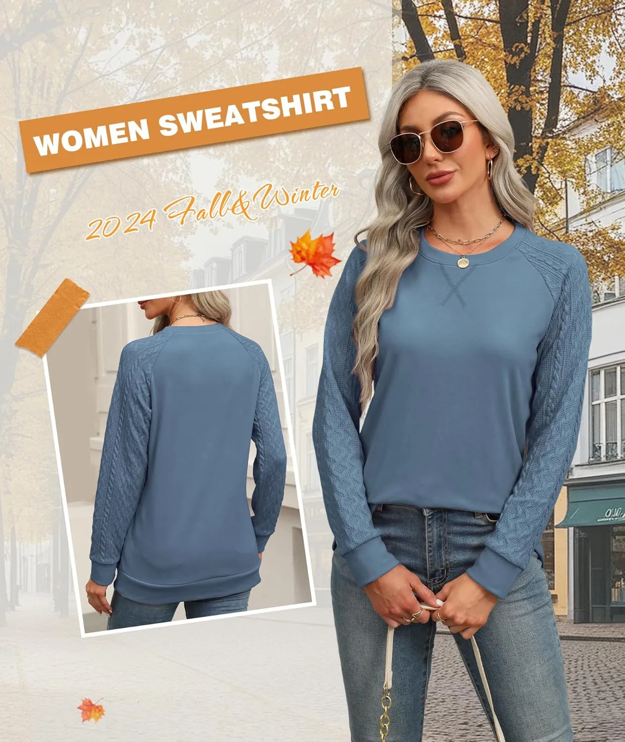 Sweatshirt for Women Crewneck 2025 Fashion Cable Knit Long Sleeve Loose Lightweight Sweater Fall Pullover Blouses Top