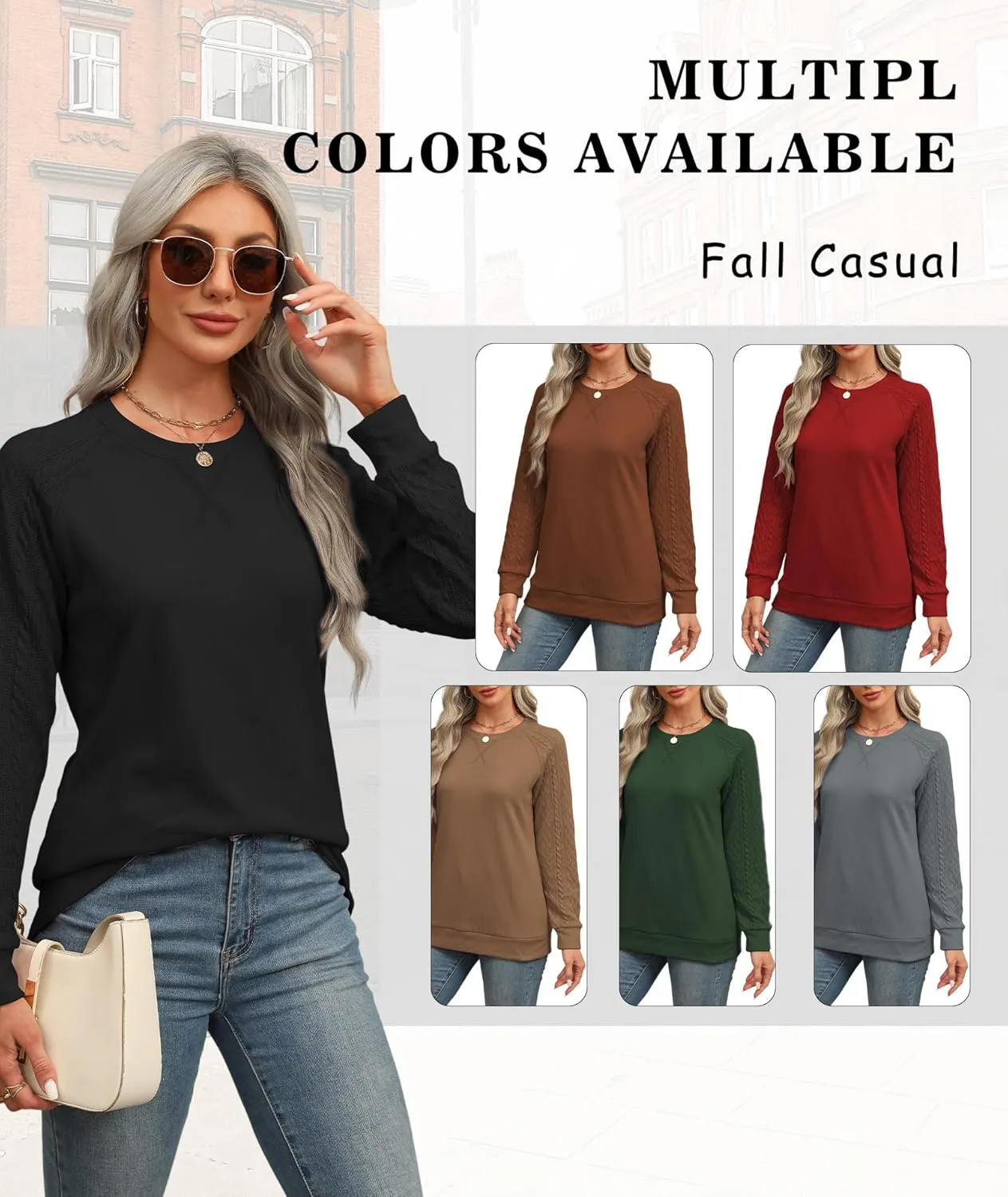 Sweatshirt for Women Crewneck 2025 Fashion Cable Knit Long Sleeve Loose Lightweight Sweater Fall Pullover Blouses Top