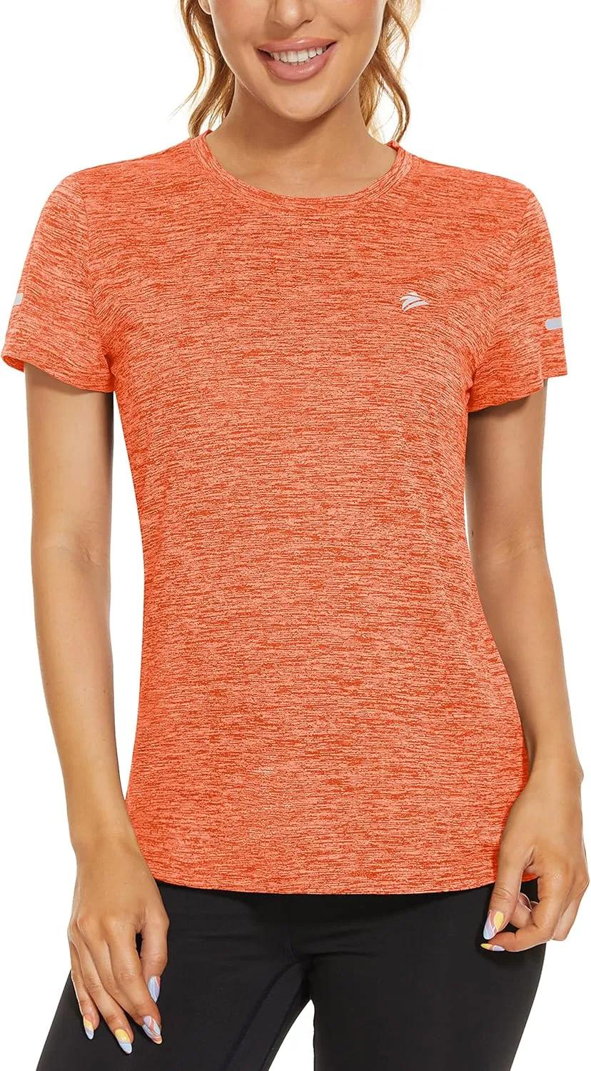 TACVASEN Women's Athletic T Shirts Short Sleeve Quick Dry Hiking Shirts Crew Neck Running Workout Tops Fitness