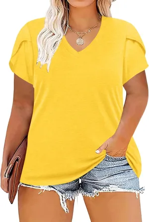 TAKEYAL Women's Plus Size T Shirts Petal Sleeve V Neck Tee Tops Summer Cute Baggy Casual Blouses XL-5XL 2024