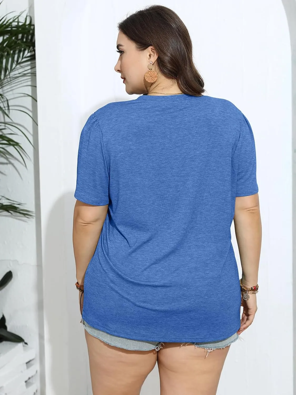 TAKEYAL Women's Plus Size T Shirts Petal Sleeve V Neck Tee Tops Summer Cute Baggy Casual Blouses XL-5XL 2024