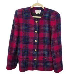 Talbots Petites Wool Blend Plaid Button Front Blazer Jacket Size 14P