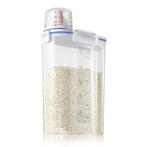 TBMax Rice Storage Containers Cereal Box with BPA Free Plastic   Airtight Design   Measuring Cup   Pour Spout for Grain Oatmeal Cereal Flour Nuts 2L (with Paddle)